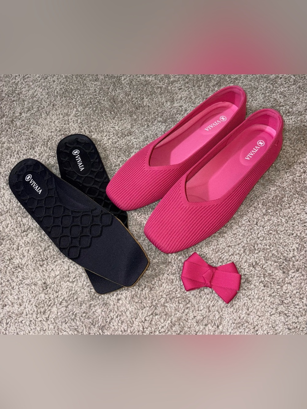 Vivaia Square-Toe Margot ribbed V-Cut Flats Pink size 41.5 US(10)